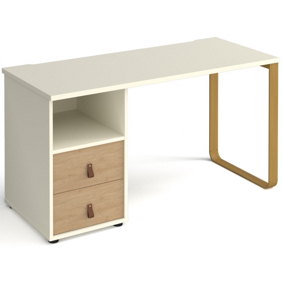 Cairo Straight Desk with Brass Leg and Integrated Drawers